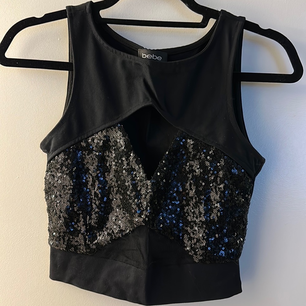 bebe Sequined Crop Top